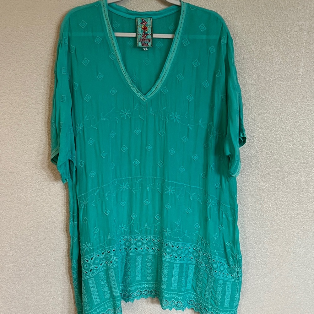 Johnny Was Turquoise Embroidered Tunic
